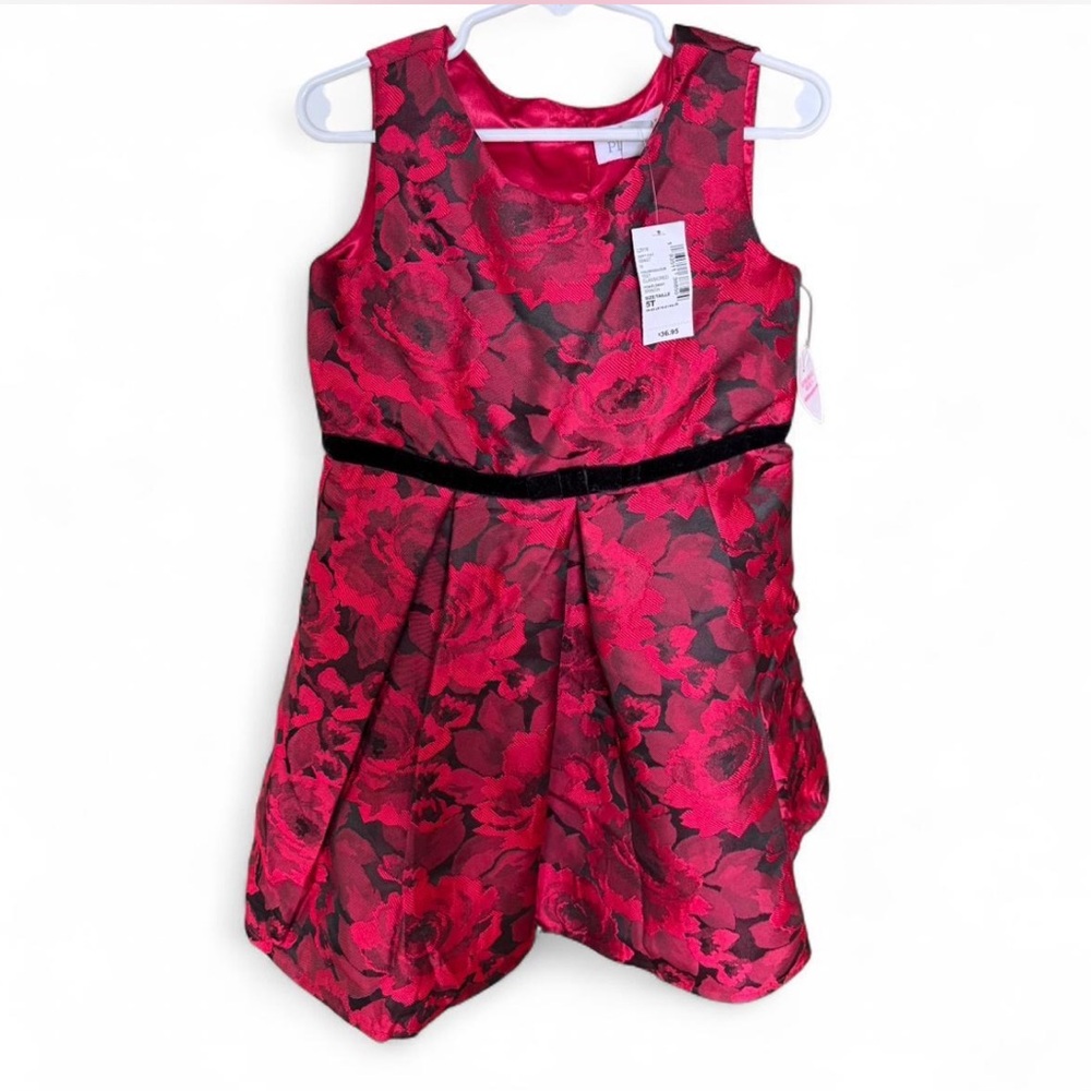 NWT Children’s Place Little Girls Red and Black Floral Dress 5T